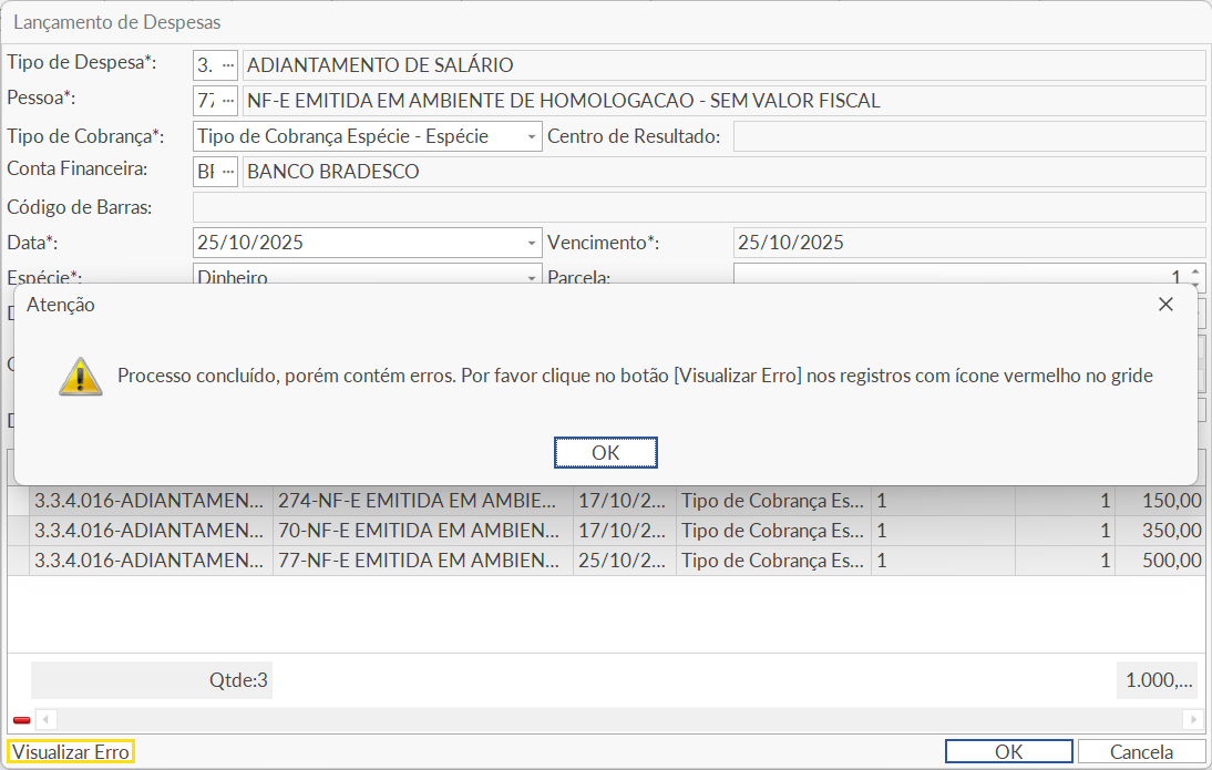 Despesas em Lote - Erro ao incluir o lote.png