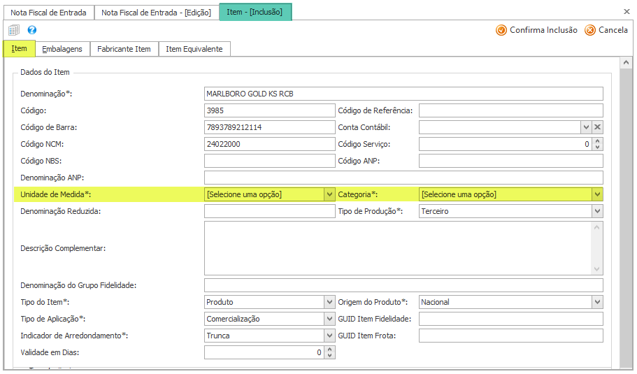 Inclusão de Unidade de Medida na aba Item do Adaptive Petros